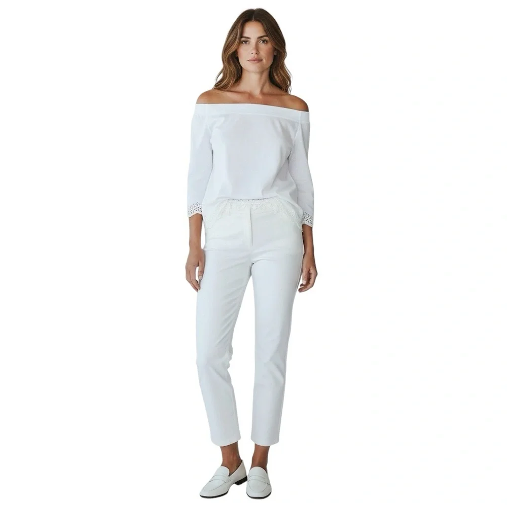 LOFT OUTLET Cotton Off-Shoulder Eyelet Bottom Blouse in White Size Medium - Picture 8 of 8